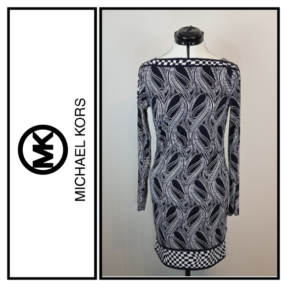 Michael Kors Dresses & Skirts - Michael Michael Kors Navy and White Abstract Print Long Sleeve Dress Small
